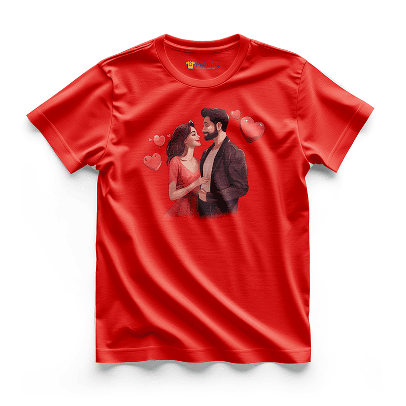 Couple Vector Printed Red T-Shirt ECCT-14
